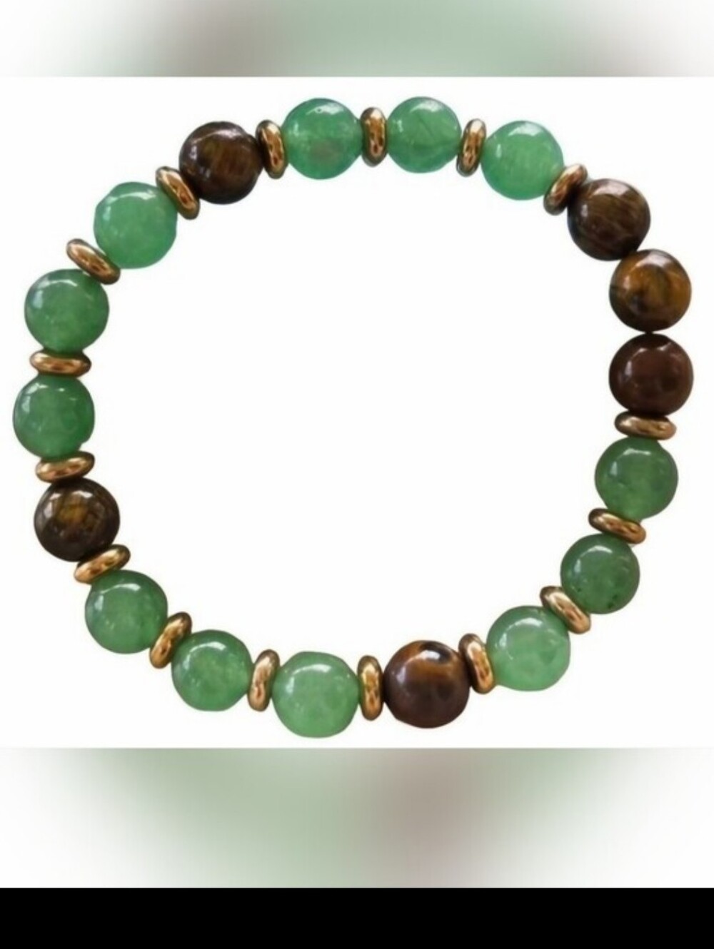 NWOT Green Aventurine & Tiger's Eye Beaded Stretch Bracelet Gold Accents